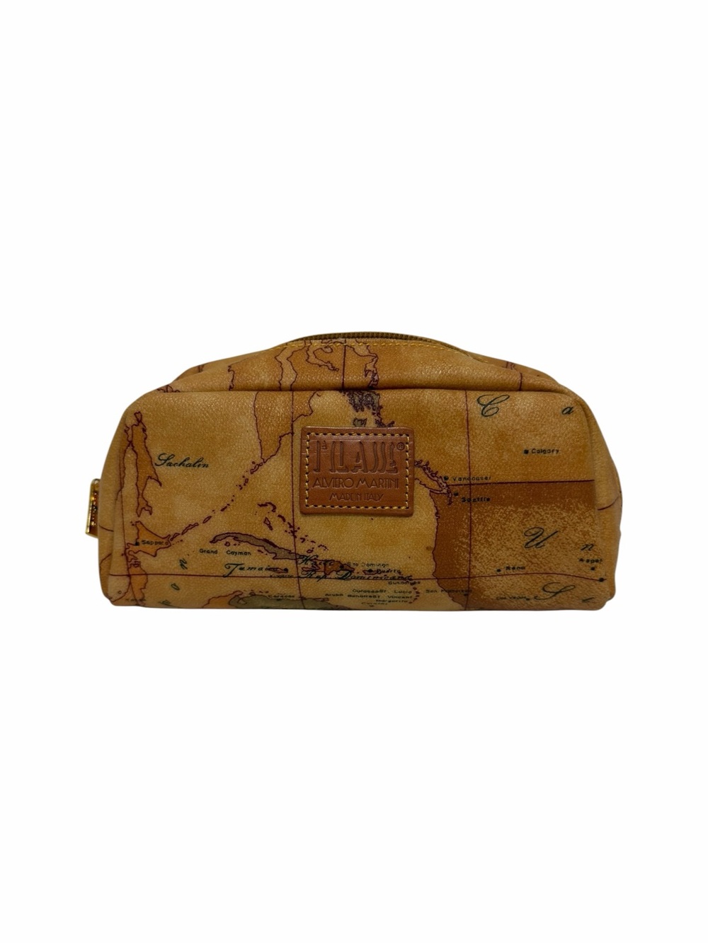 Alviero Martini Tan Map Dome Leather Wallet